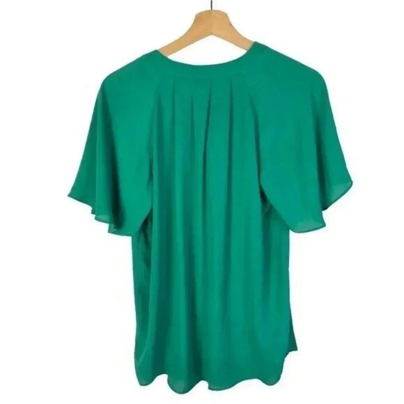 Apt. 9 Green Short Ruffle Sleeve Tie Neck Blouse S - Picture 2 of 4